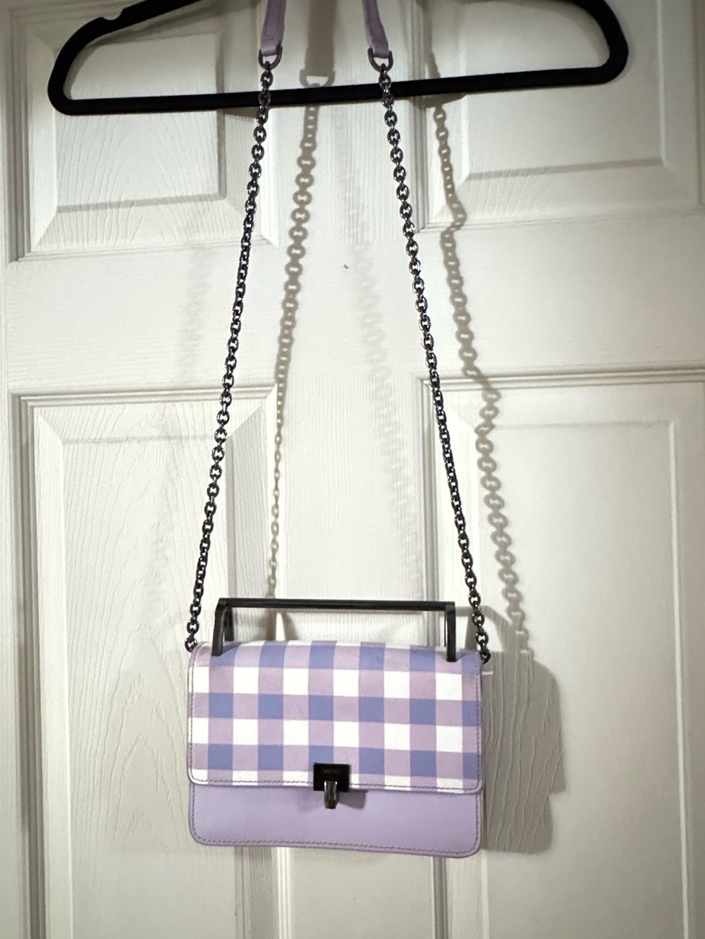 Botkier Lavender Gingham Crossbody Bag with Silver Chain